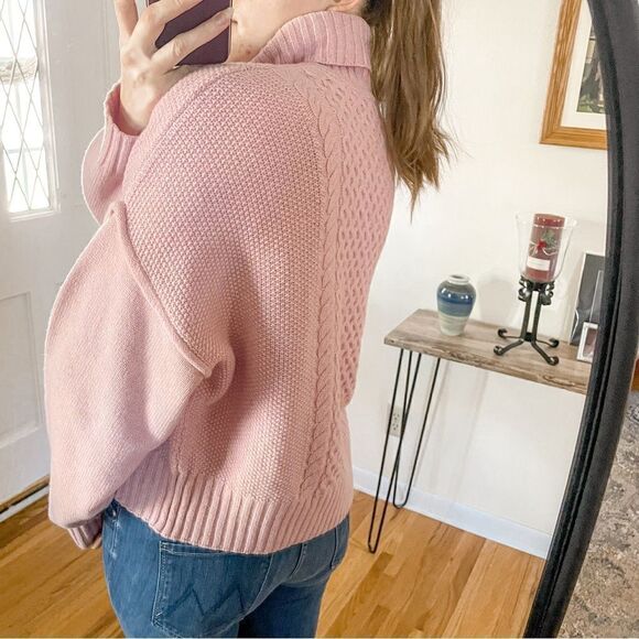 ATM Wool Cable Knit Turtleneck Sweater Blush Pink - Picture 3 of 10